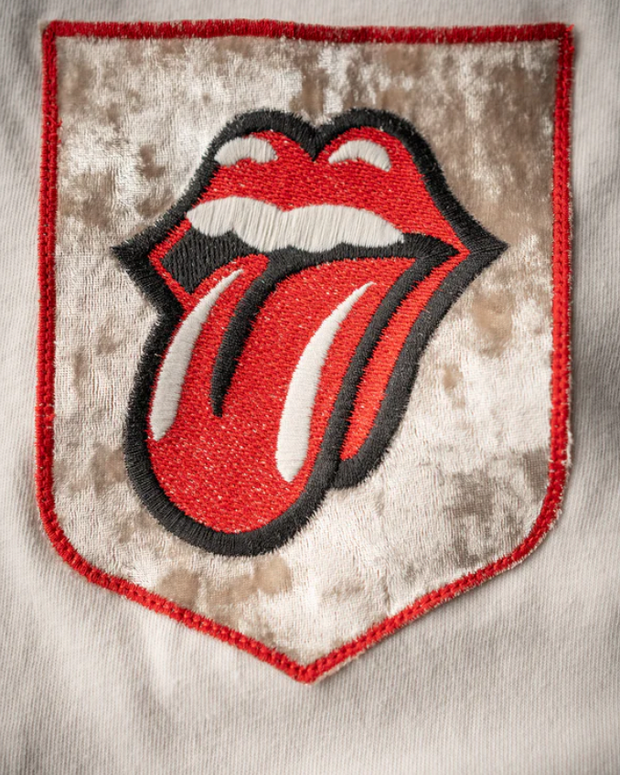 madeworn crop tee - rolling stones patch pocket velvet cotton tee - vintage band tee