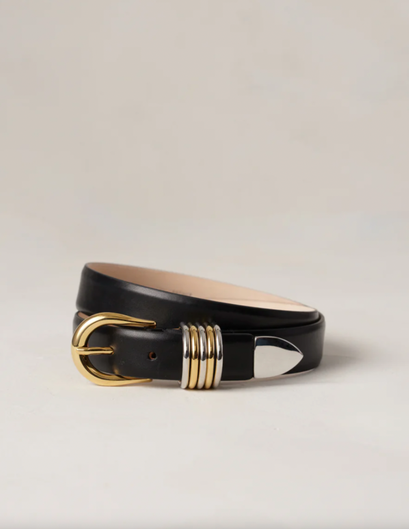 Déhanche Hollyhock Mixed Metal Belt Black, Womens Designer Belts