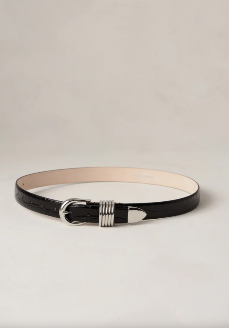 Déhanche Hollyhock Croco Belt in Black, Women's Black and Silver Belt 