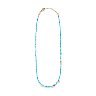 Dotty 18ct yellow gold-plated brass, gemstone and freshwater pearl necklace - anni lu dotty turquoise mix stone necklace