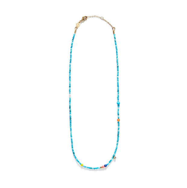 Dotty 18ct yellow gold-plated brass, gemstone and freshwater pearl necklace - anni lu dotty turquoise mix stone necklace