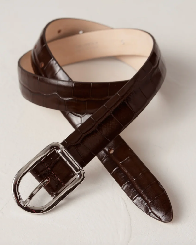 Dehanche Mija Croco Belt - Chocolate brown leather belt 