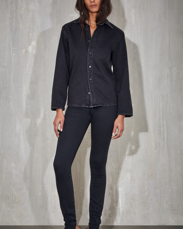 3x1 Clare Shirt in Volcano - Black denim button down shirt 