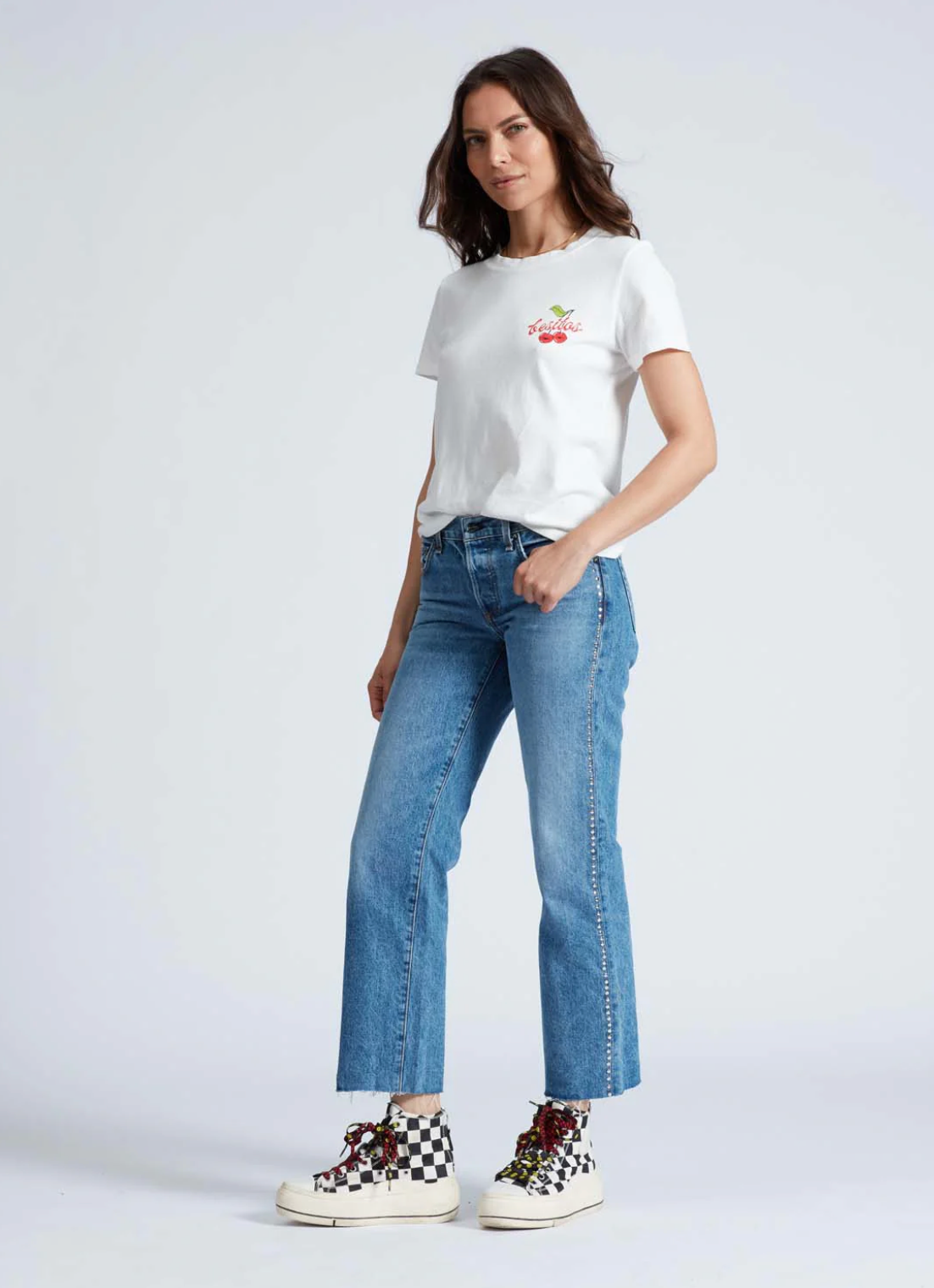 Askk Ny Low Rise Straight Studded Muse Jeans, Straight leg jeans, Studded Jeans, Women's Straight Leg Jeans 