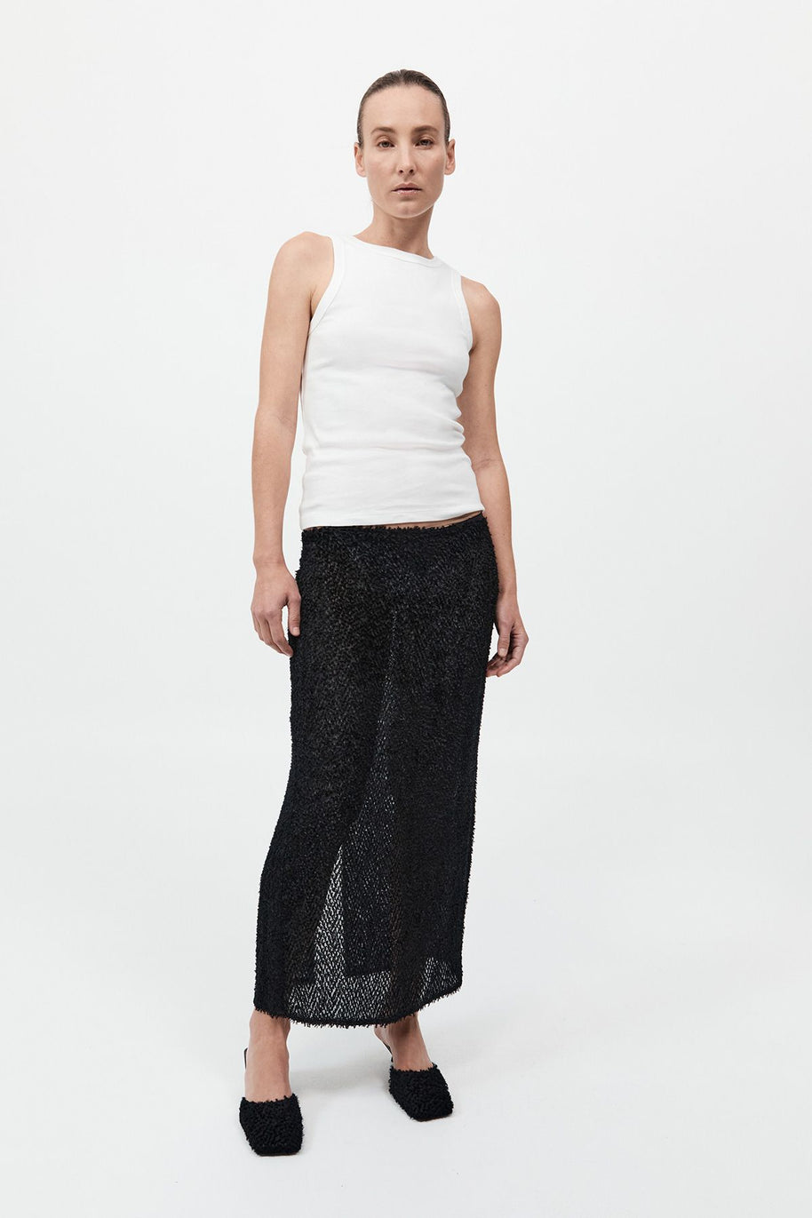 St. Agni Feathered Silk Skirt in Black 