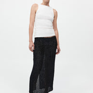 St. Agni Feathered Silk Skirt in Black 