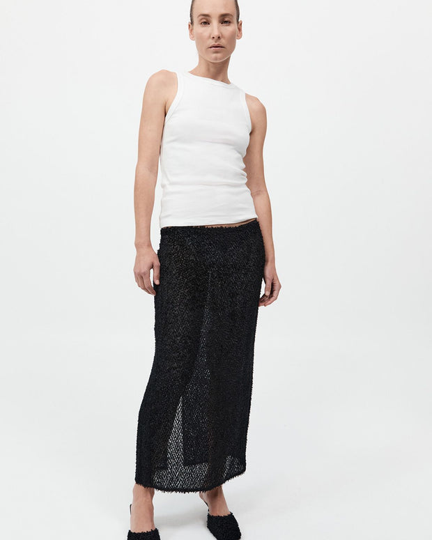 St. Agni Feathered Silk Skirt in Black 