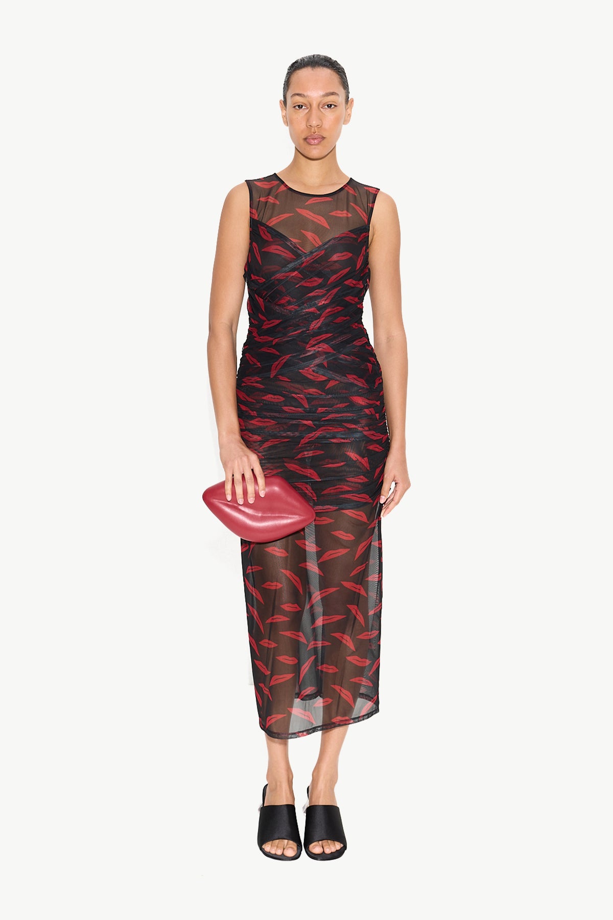 simon miller kinny mesh dress lip print 