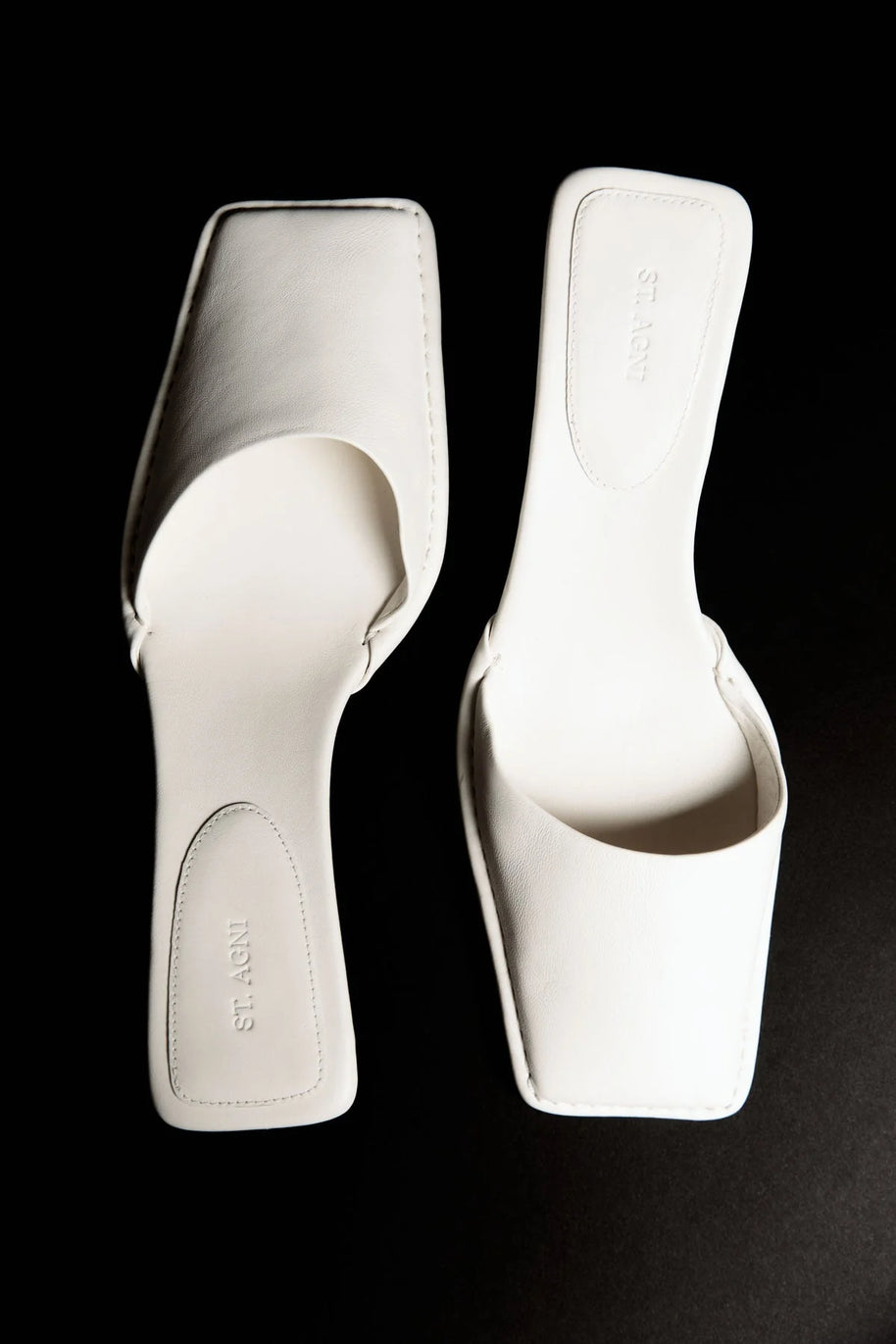 St. Agni White Square Toe Heels Tofu