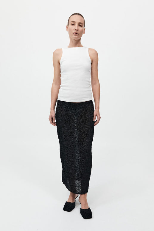 St. Agni Feathered Silk Skirt in Black 