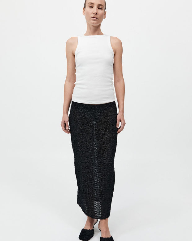 St. Agni Feathered Silk Skirt in Black 