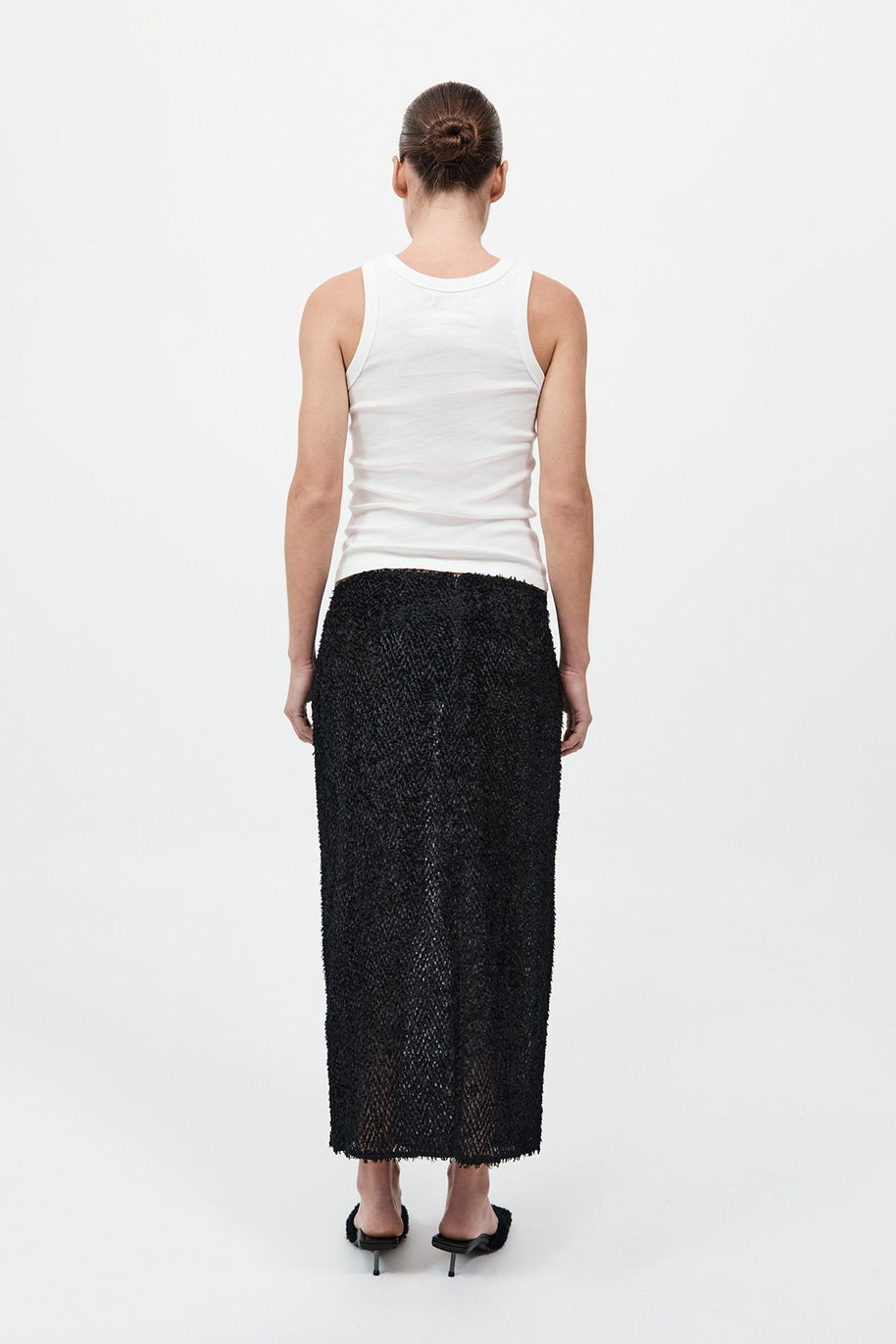 St. Agni Feathered Silk Skirt in Black 