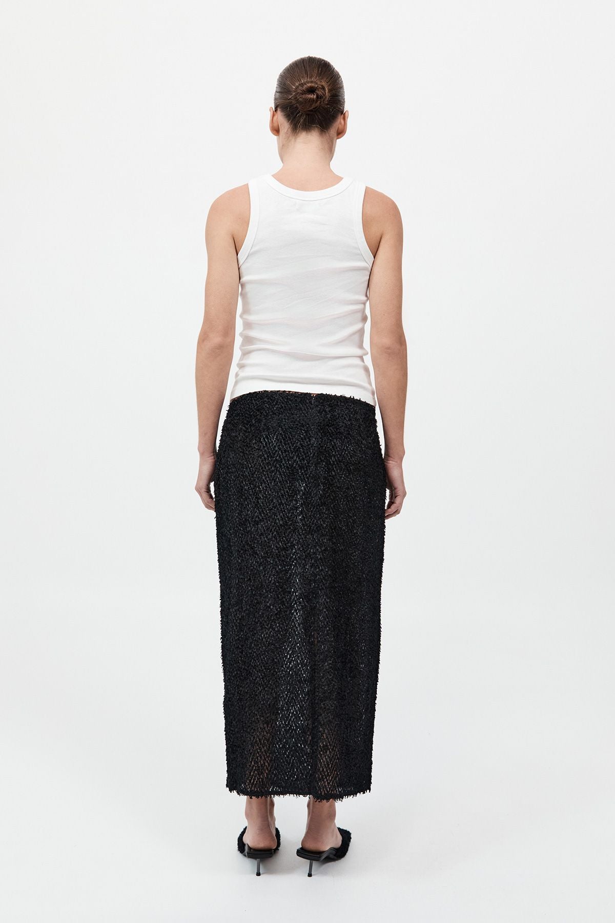 St. Agni Feathered Silk Skirt in Black 