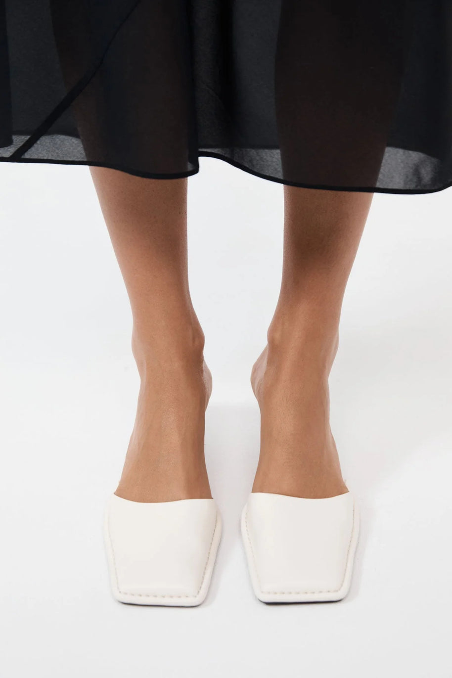 St. Agni White Square Toe Heels Tofu