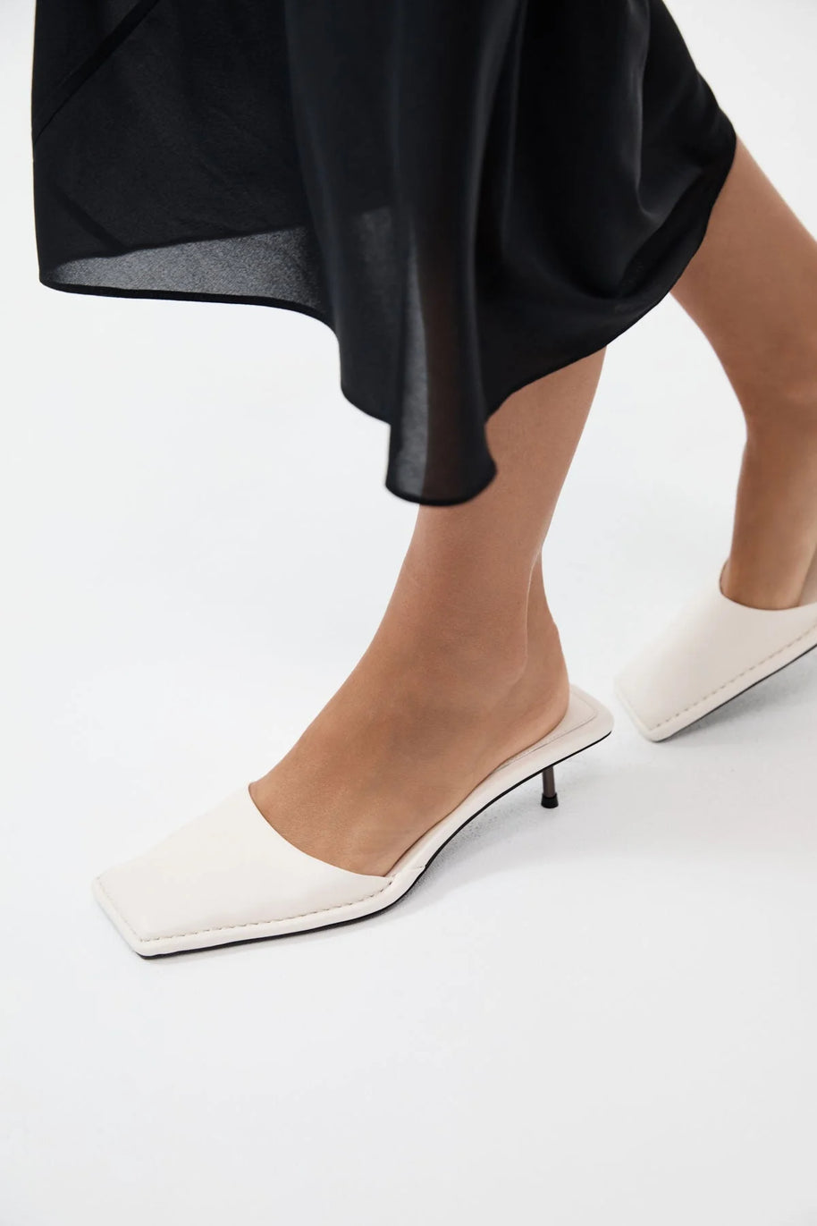 St. Agni White Square Toe Heels Tofu