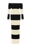 posse cream and black theo over the shoulder dress - silhouette striped black and white long sleeve dress - off the shoulder full length long sleeve striped dress - fitted elegant body con dress -  