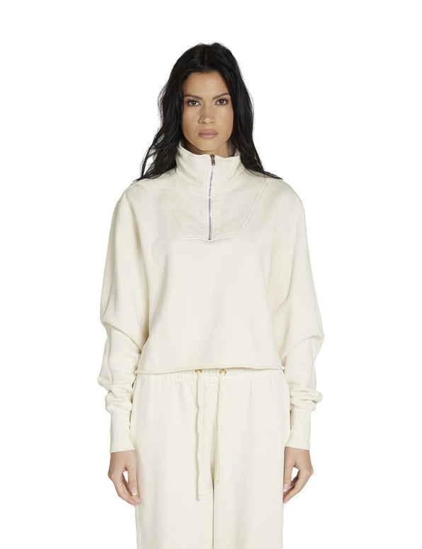 Haley Crop Half Zip Pullover in Ivory