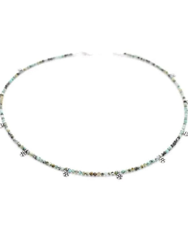 African Turquoise & Silver Flowers Necklace - Room Eight - gold & gray