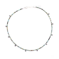 African Turquoise & Silver Flowers Necklace - Room Eight - gold & gray