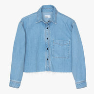 Askkny cropped denim button down shirt