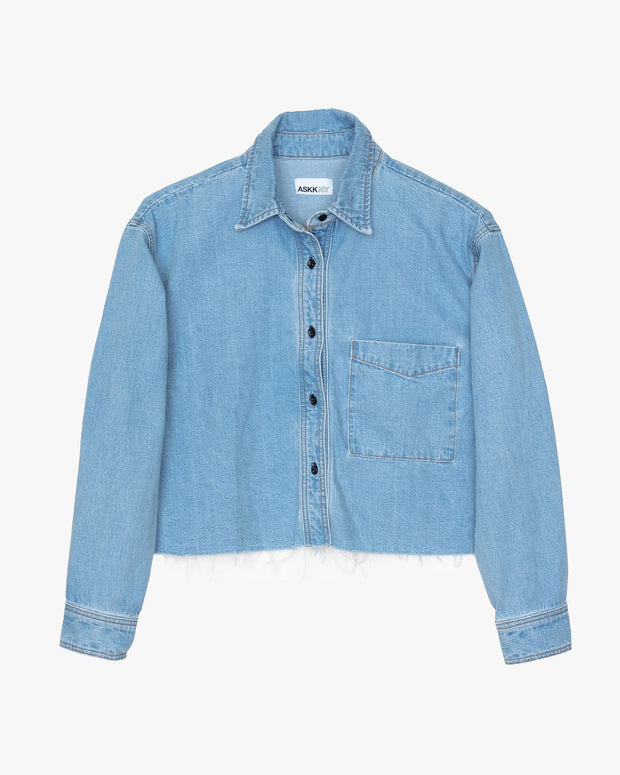 Askkny cropped denim button down shirt