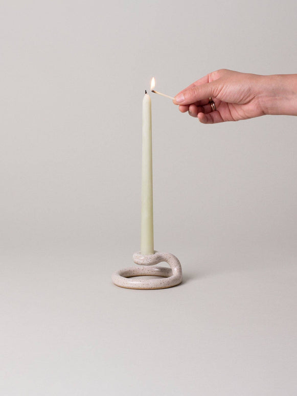 coil built Uni candlestick - speckled white candle stick