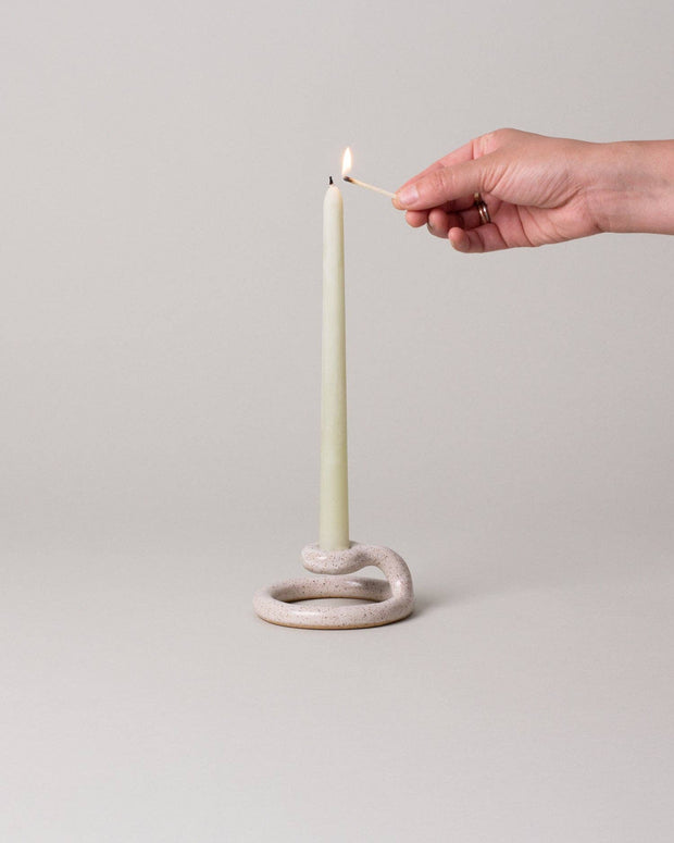 coil built Uni candlestick - speckled white candle stick