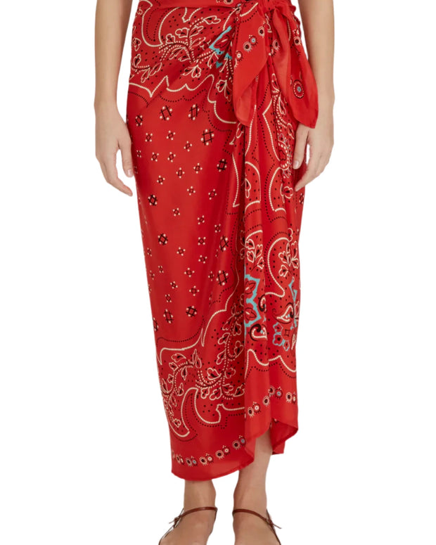 &nbsp;100% silk sarong with a bold mandala floral print - 100% silk red sarong chan luu