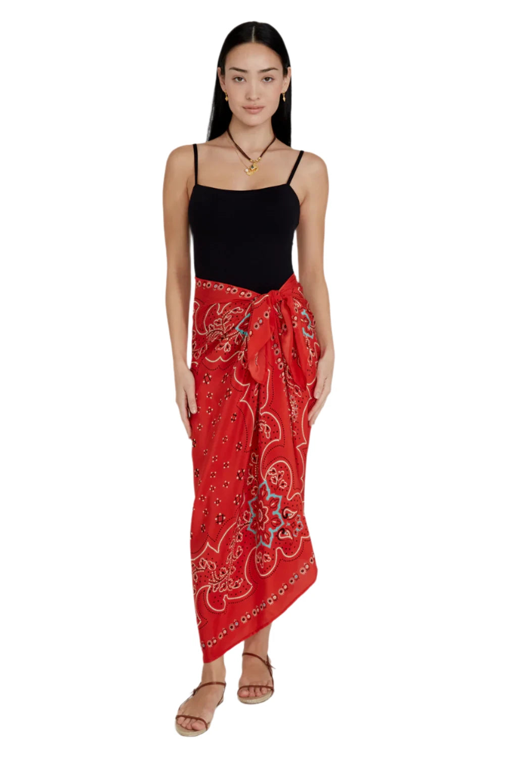  100% silk sarong with a bold mandala floral print - 100% silk red sarong chan luu