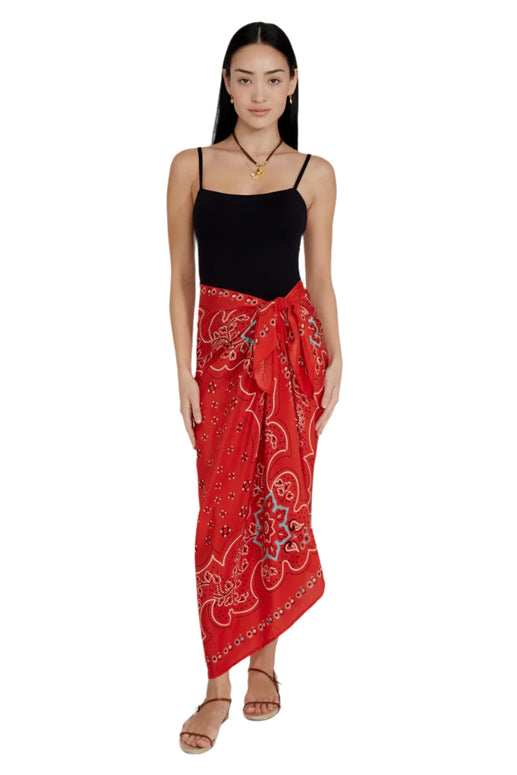 &nbsp;100% silk sarong with a bold mandala floral print - 100% silk red sarong chan luu