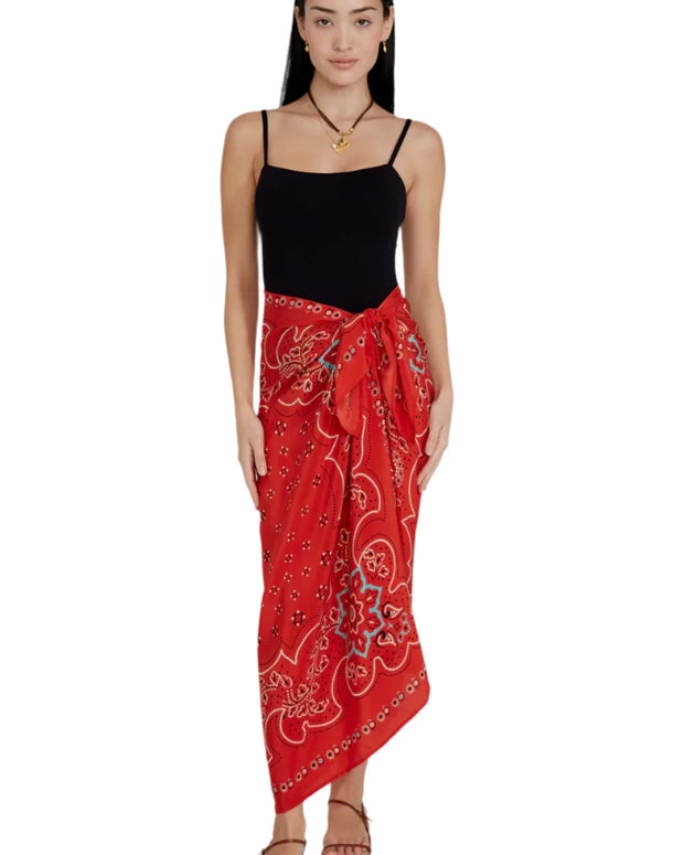 &nbsp;100% silk sarong with a bold mandala floral print - 100% silk red sarong chan luu