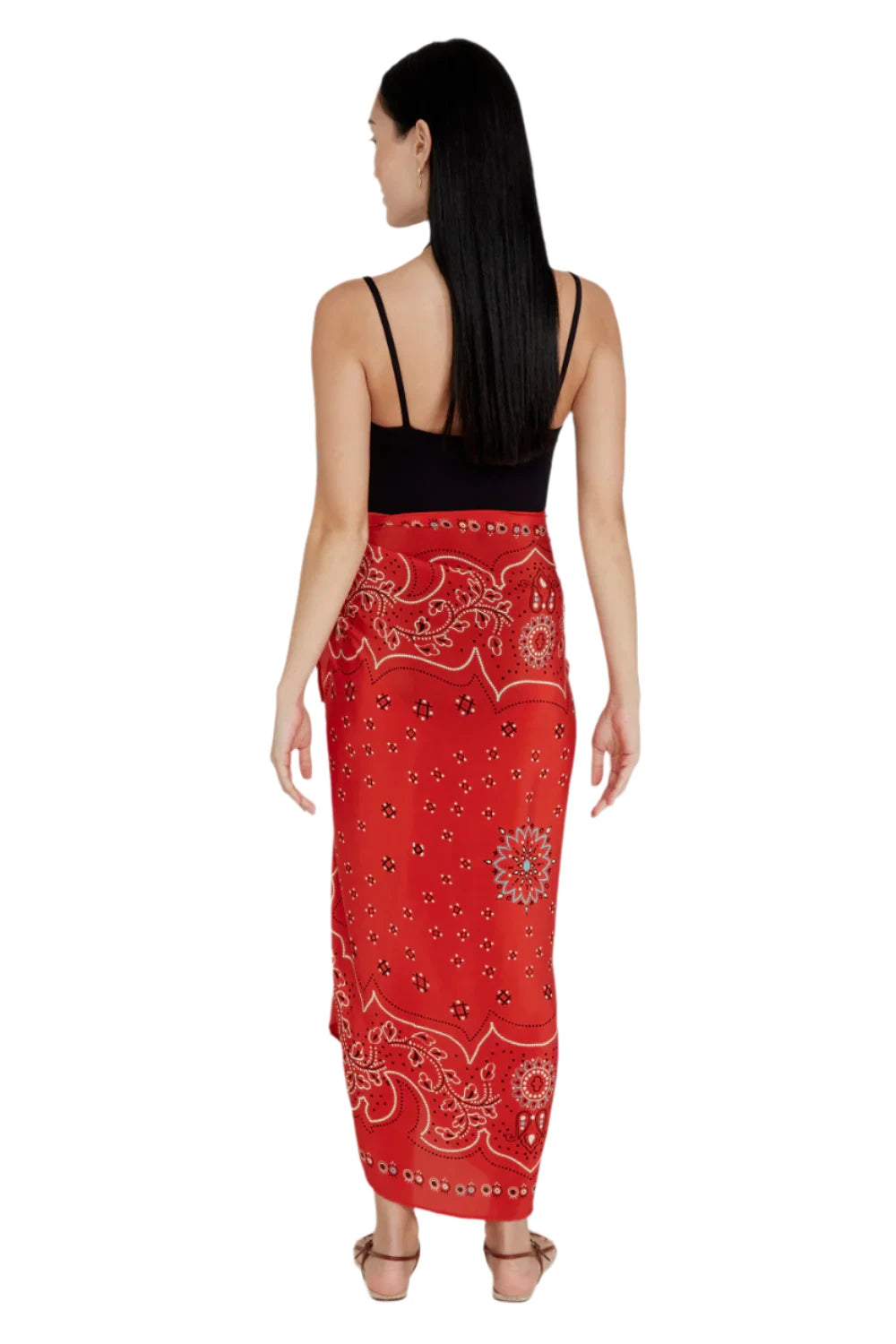 100% silk sarong with a bold mandala floral print - 100% silk red sarong chan luu