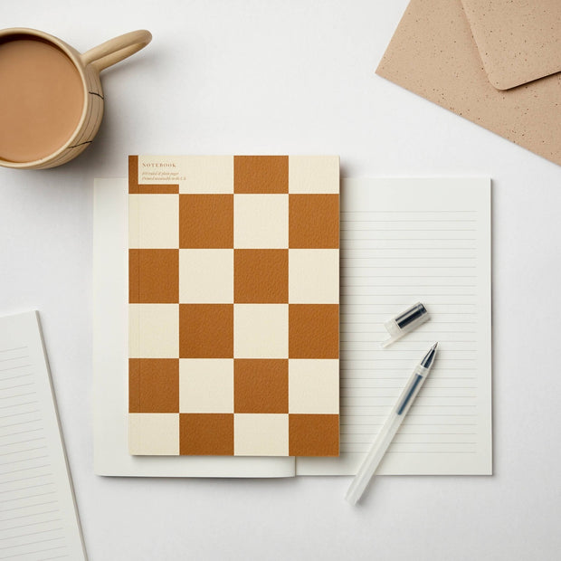 Checkerboard Ochre Notebook - Room Eight - Kinshipped