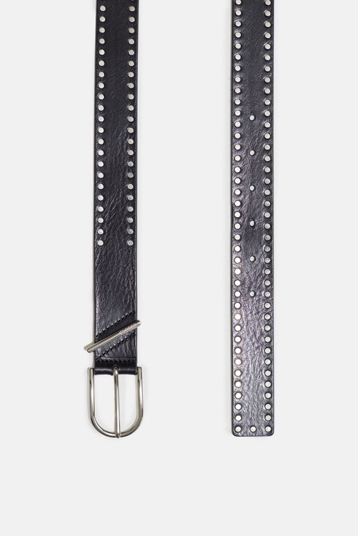 closed studded leather black belt - leather belt silver hardware - perfect black belt 