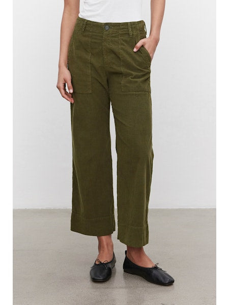 Vera Corduroy Pant in Aloe Velvet By Graham & Spencer - cotton corduroy pant - green corduroy pant