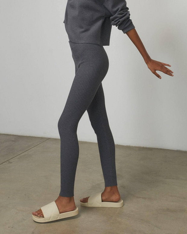 Cozy Cotton Silk Ribbed Legging: Restful Grey Heather - Room Eight - LUNYA