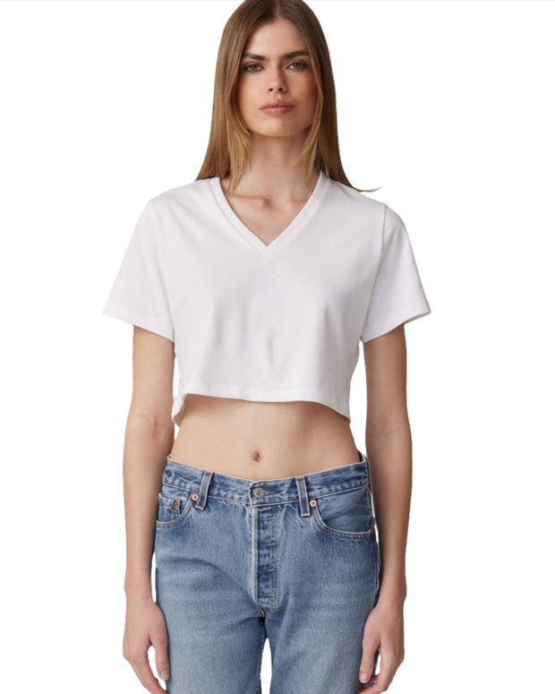 Clyque bash v neck crop top - white