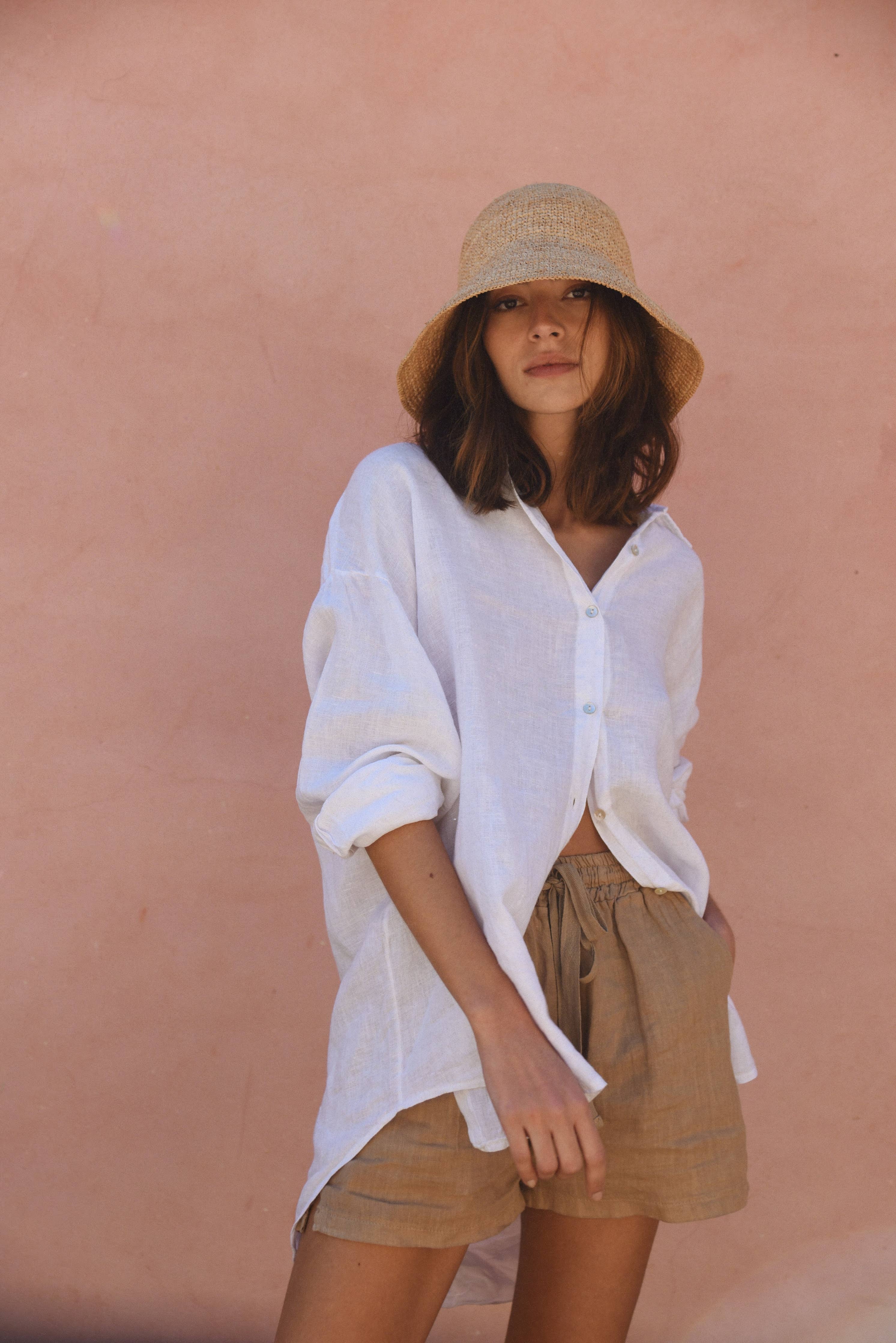 Beachwood Baby The Palma Shirt in Blanco, Oversized Linen Shirt 