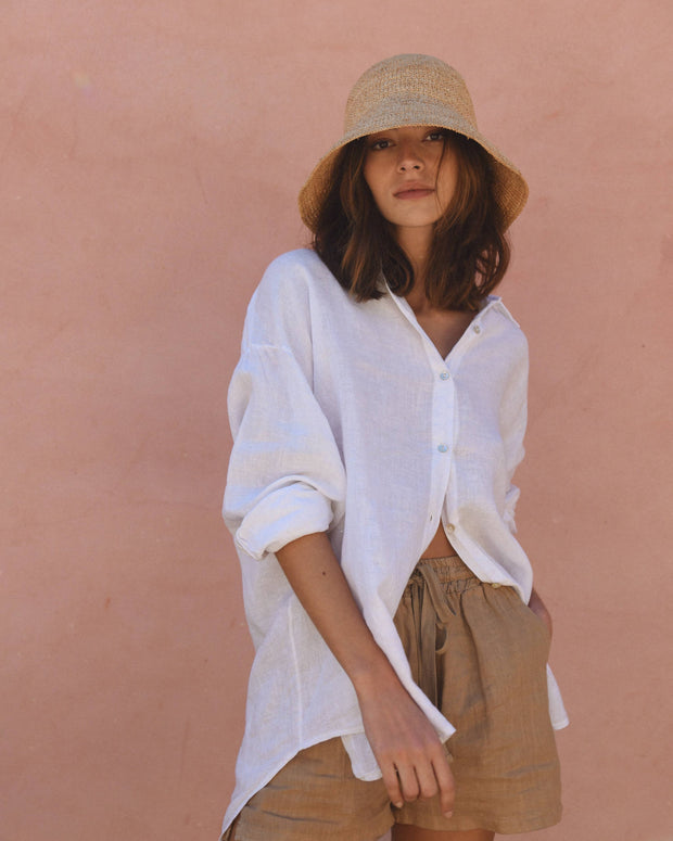 Beachwood Baby The Palma Shirt in Blanco, Oversized Linen Shirt 