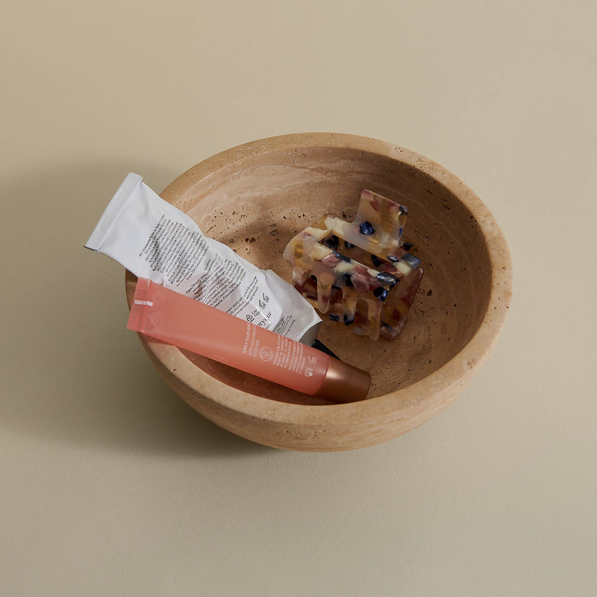 North Palm Travertine Bowl - Coffee table bowl - decorative bowl