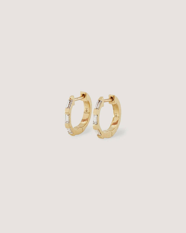 Ellie Baguette Huggie Earrings Diamond