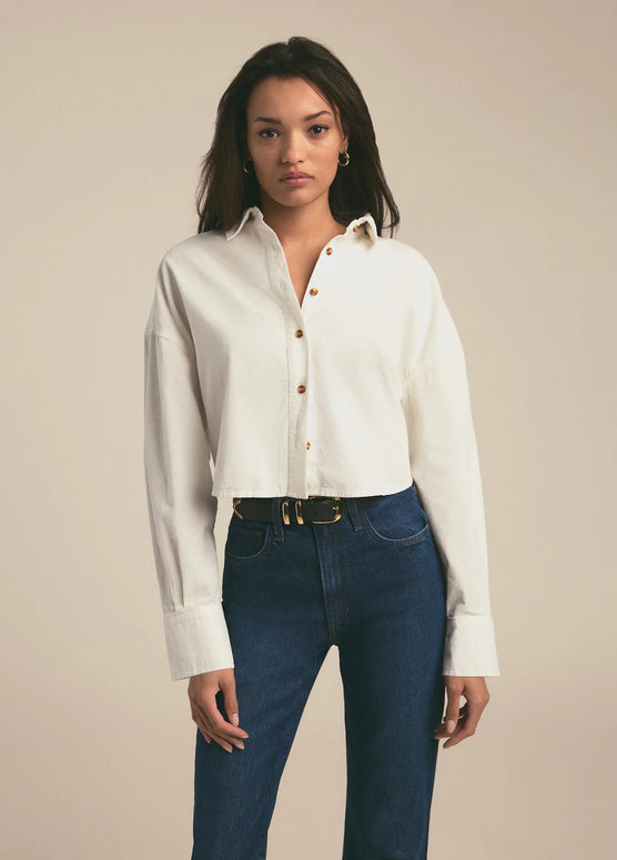 favorite daughter crop ex boyfriend shirt tusk - cropped collared button down - oversized cropped button down shirt