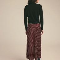 favorite daughter favorite skirt in sangria ditsy dot - dark red burgundy  polka dot skirt - silky satin bias cut skirt 