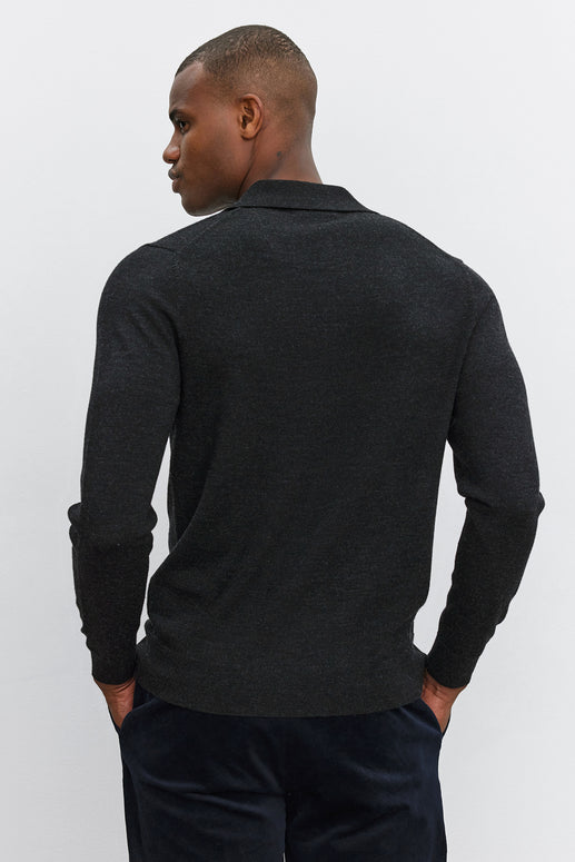 velvet by graham and spencer arthur02  long sleeve with collar - merino knit charcoal mens shirt 