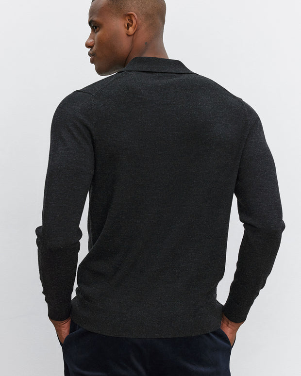 velvet by graham and spencer arthur02  long sleeve with collar - merino knit charcoal mens shirt 