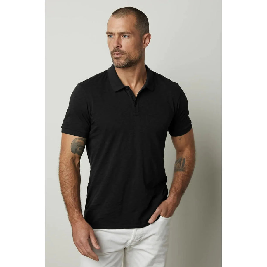 Nico Slub Polo - Black - Room Eight - Velvet by Graham & Spencer