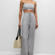 Onia Air Linen Foldover Crop Top - Linen crop top - stripe crop top 