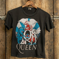 queen we will rock you cropped made worn shirt - vintage queen tshirt - vintage cropped black colorful distressed cotton band tee 