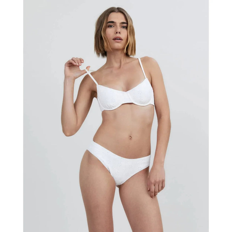 Eyelet Bikini Solid and Striped - White Eyelet - Bikini Top Solid and Striped 