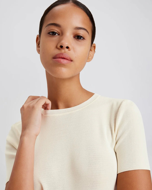 riada t shirt solid & striped - knit lightweight top in cream brule